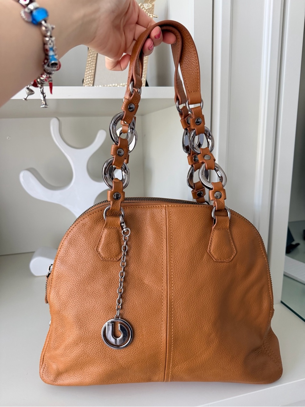 CHARLES JOURDAN Brown Pebbled Leather Shoulder Purse French Designer Made Europe